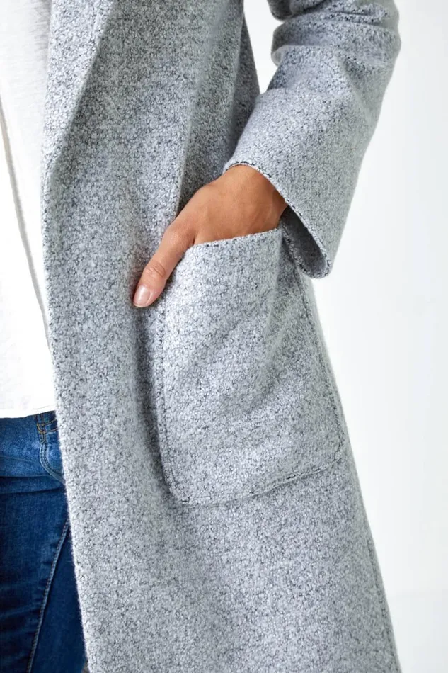 Women Grey Boucle Knit Longline Coatigan Roman Jackets