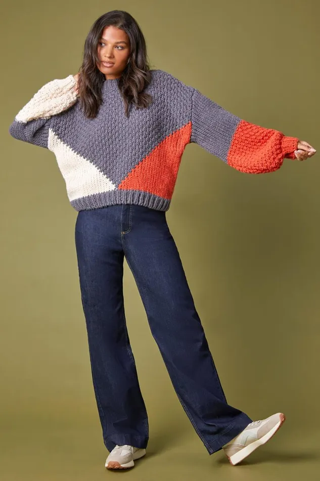 Women Grey Chunky Knit Balloon Sleeve Jumper Roman Knitwear