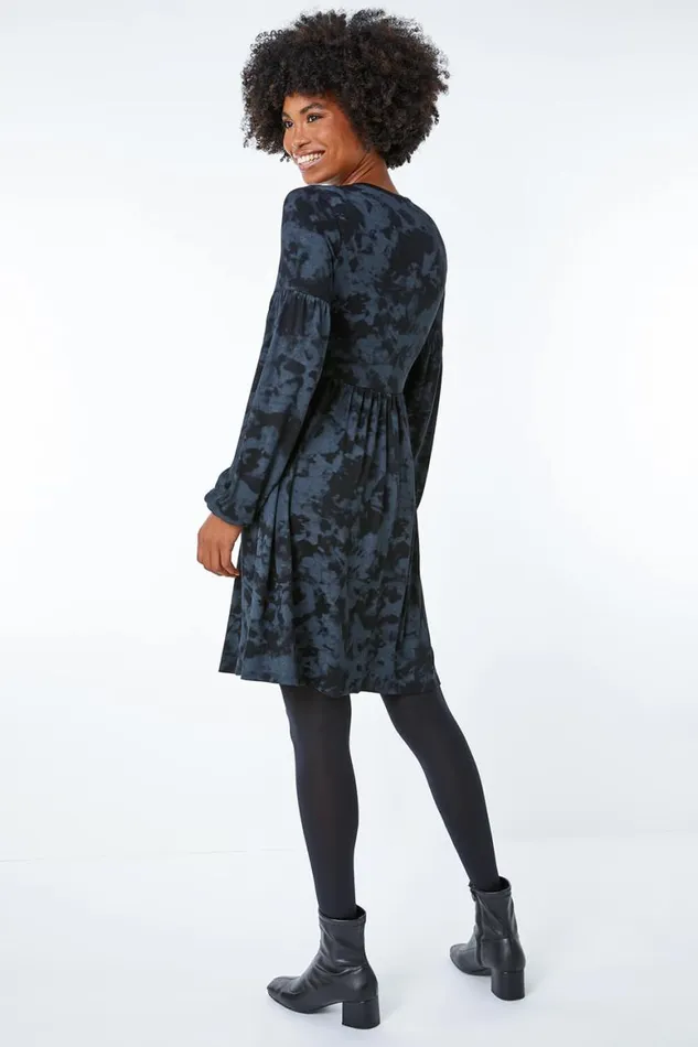 Women Grey Tie Dye Fit And Flare Dress Roman Dresses