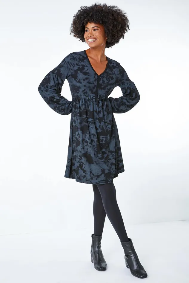 Women Grey Tie Dye Fit And Flare Dress Roman Dresses