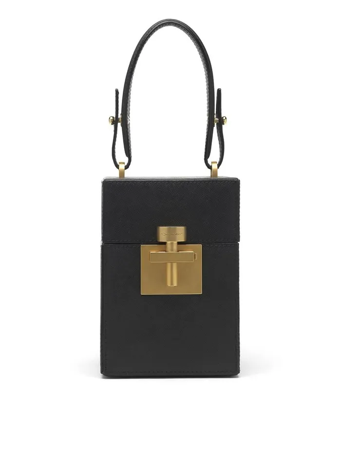 Women Handbags Oscar De La Renta Black and Gold Saffiano Alibi Bag Black