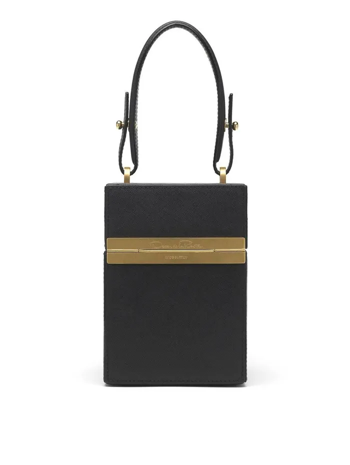 Women Handbags Oscar De La Renta Black and Gold Saffiano Alibi Bag Black Women Handbags Oscar De La Renta Black and Gold Saffiano Alibi Bag Black