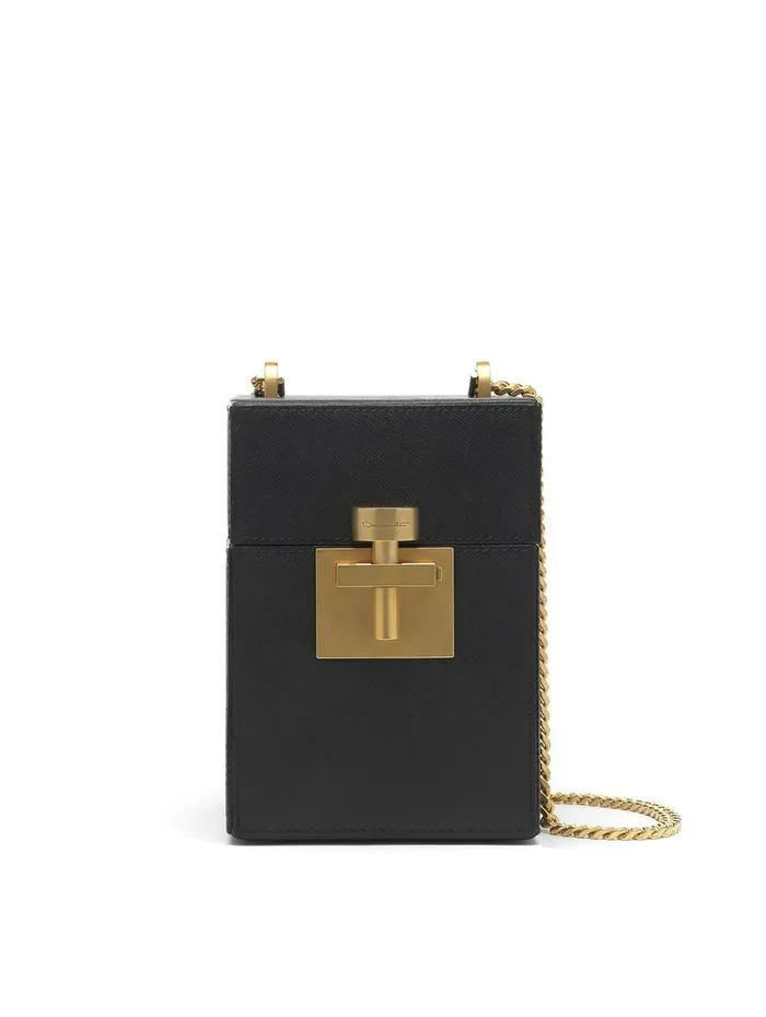 Women Handbags Oscar De La Renta Black and Gold Saffiano Alibi Bag Black Women Handbags Oscar De La Renta Black and Gold Saffiano Alibi Bag Black