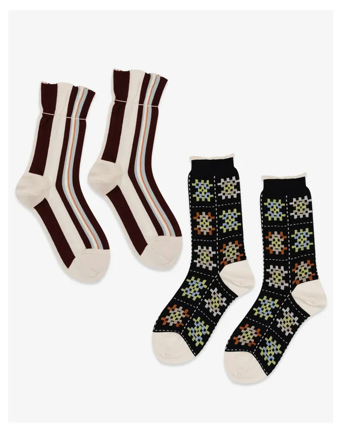 Women Hansel From Basel Two Pack Taffy Tile Crews Black Madewell Socks