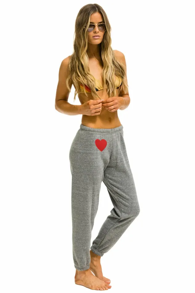 Women HEART EMBROIDERY SWEATPANTS 8211 HEATHER GREY Aviator Nation Sweatpants Women HEART EMBROIDERY SWEATPANTS 8211 HEATHER GREY Aviator Nation Sweatpants