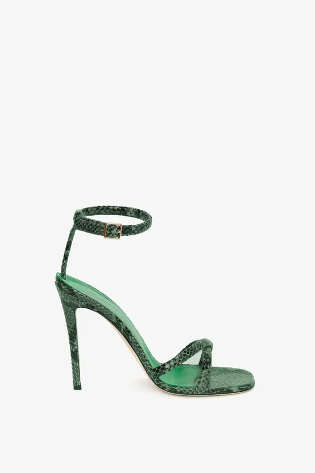Women Heels Victoria Beckham Anne Sandal In Petrol Green Printed Snakeskin