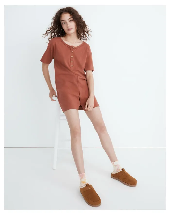 Women Henley Pajama Romper Weathered Brick Madewell Pajamas Women Henley Pajama Romper Weathered Brick Madewell Pajamas