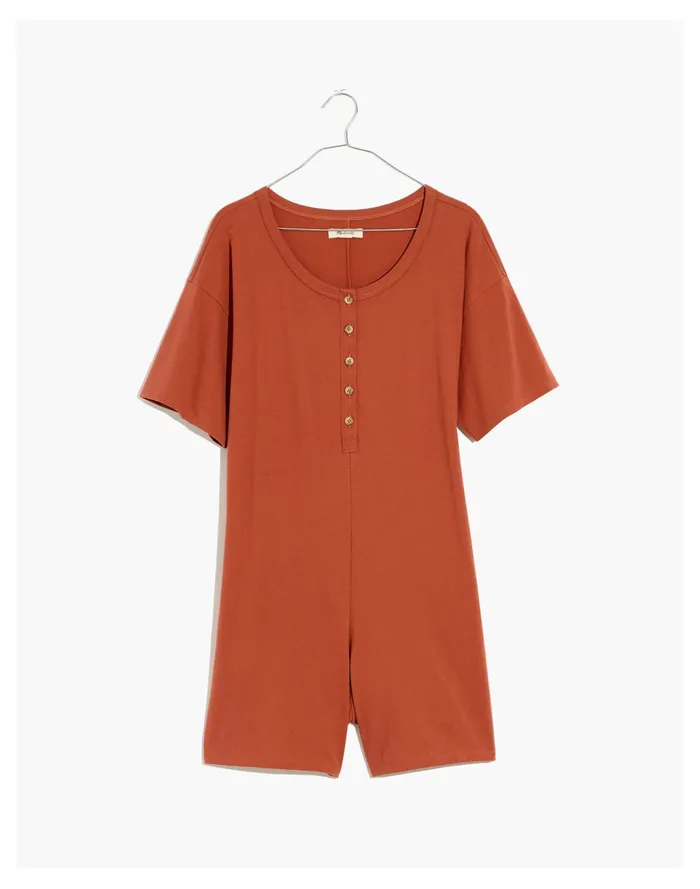 Women Henley Pajama Romper Weathered Brick Madewell Pajamas Women Henley Pajama Romper Weathered Brick Madewell Pajamas