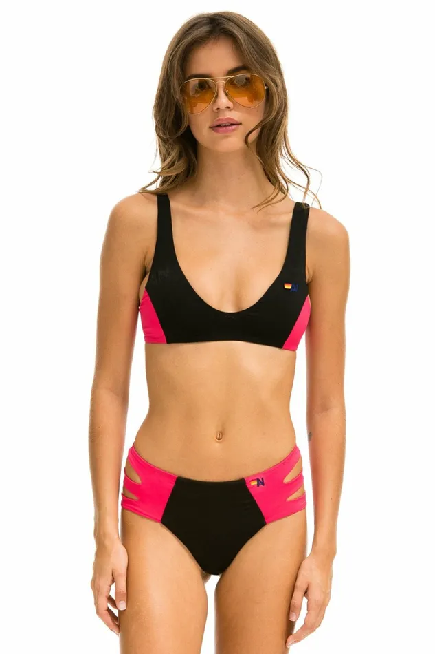 Women HIWAISTED SIDE CUT OUT COLOR BLOCK CHEEKY BIKINI BOTTOMS 8211 BLACK RED Aviator Nation Women HIWAISTED SIDE CUT OUT COLOR BLOCK CHEEKY BIKINI BOTTOMS 8211 BLACK RED Aviator Nation