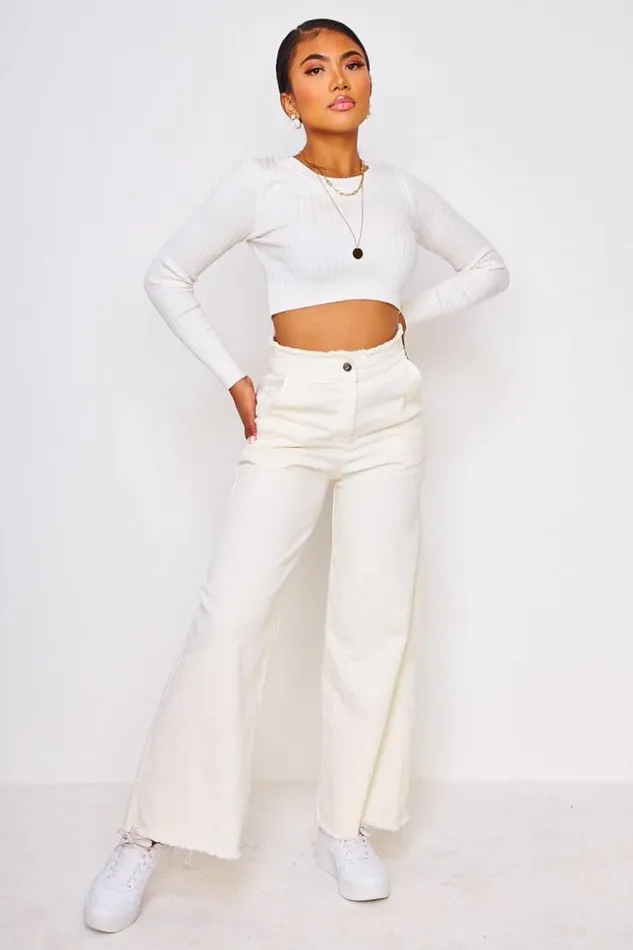 Women High Waist Wide Leg Jean In Blue Beige Brentiny Paris Jeans
