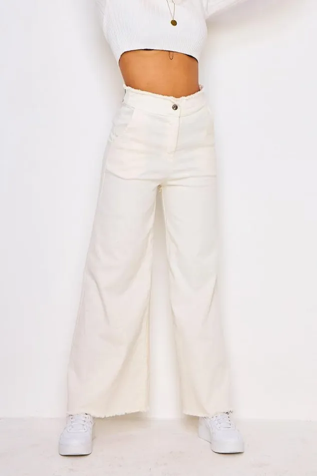 Women High Waist Wide Leg Jean In Blue Beige Brentiny Paris Jeans
