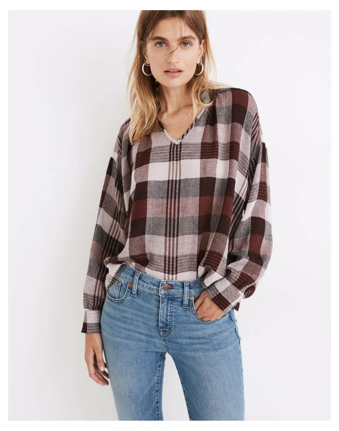 Women Highroad Popover Shirt In Schorr Plaid Rusted Burgundy Madewell Tops and Shirts