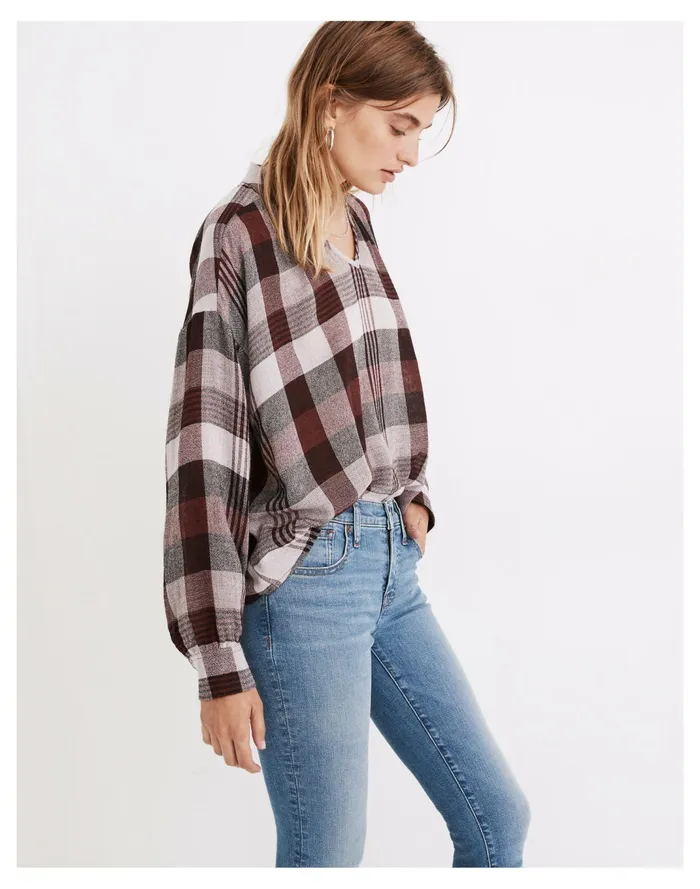 Women Highroad Popover Shirt In Schorr Plaid Rusted Burgundy Madewell Tops and Shirts Women Highroad Popover Shirt In Schorr Plaid Rusted Burgundy Madewell Tops and Shirts