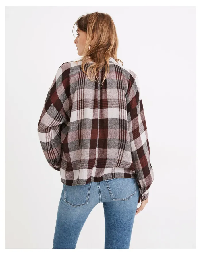 Women Highroad Popover Shirt In Schorr Plaid Rusted Burgundy Madewell Tops and Shirts Women Highroad Popover Shirt In Schorr Plaid Rusted Burgundy Madewell Tops and Shirts