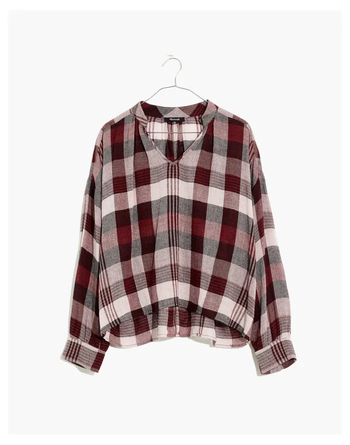 Women Highroad Popover Shirt In Schorr Plaid Rusted Burgundy Madewell Tops and Shirts Women Highroad Popover Shirt In Schorr Plaid Rusted Burgundy Madewell Tops and Shirts