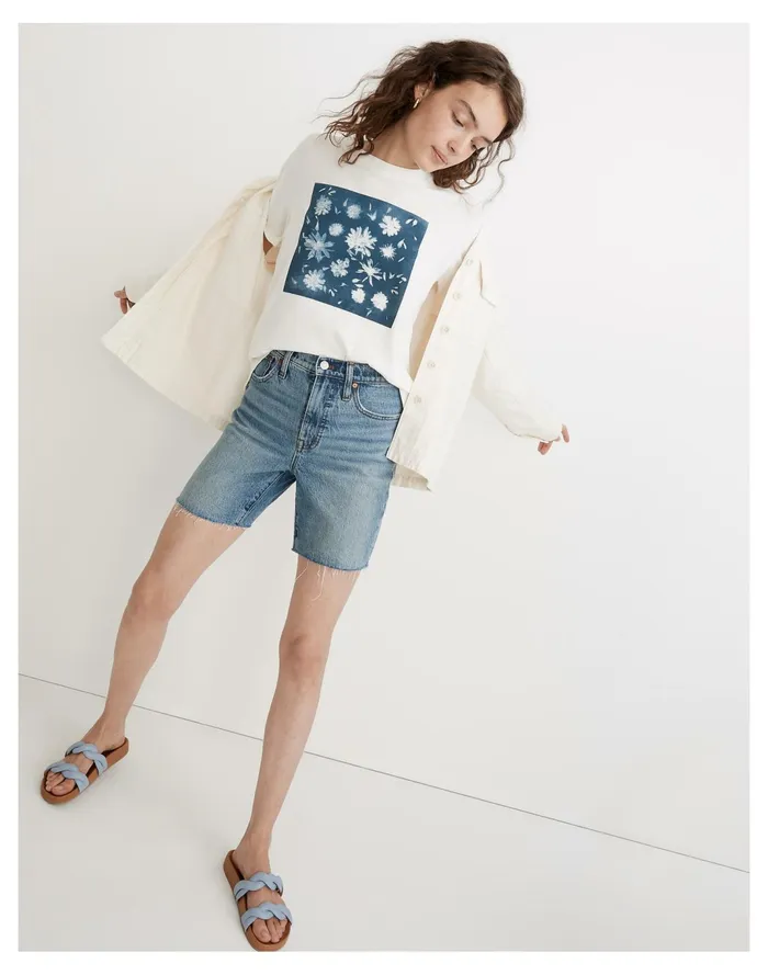 Women Indigo Floral Softfade Cotton Oversized Tee Lighthouse Madewell Tees