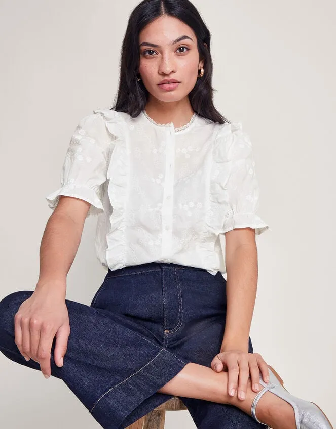 Women Iris Embroidered Blouse White Monsoon Tops and Blouses