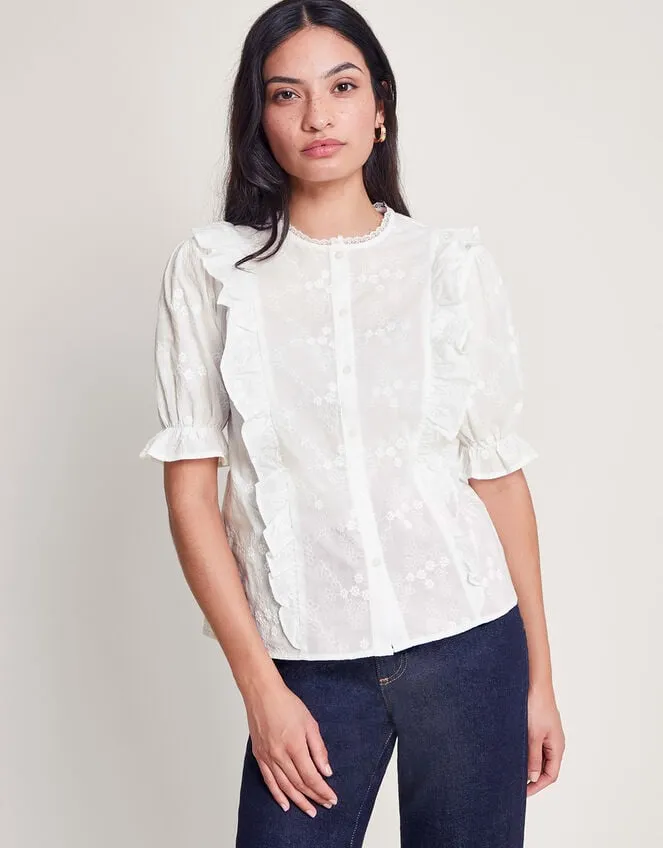 Women Iris Embroidered Blouse White Monsoon Tops and Blouses