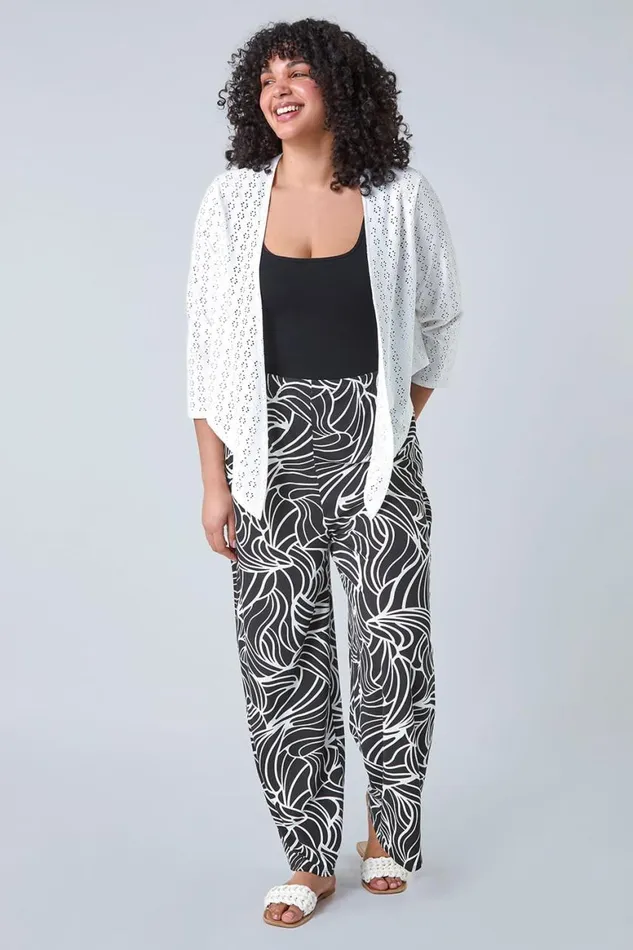 Women Ivory Curve Broderie Stretch Cardigan Roman Tops
