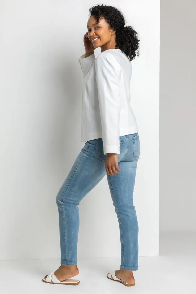 Women Ivory Petite Button Detail Textured Jacket Roman Jackets
