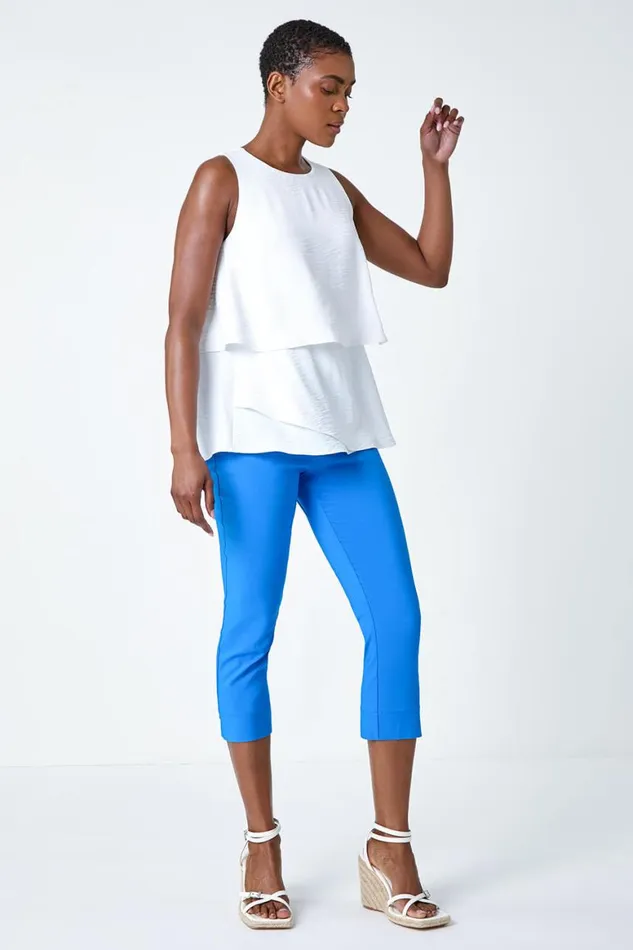 Women Ivory Tiered Sleeveless Vest Top Roman Tops