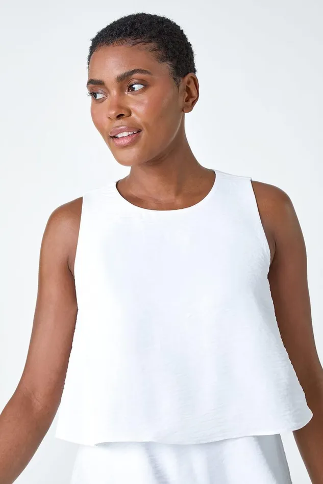 Women Ivory Tiered Sleeveless Vest Top Roman Tops