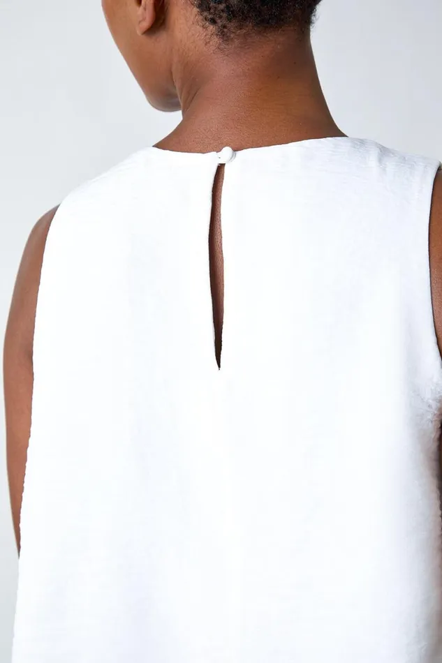 Women Ivory Tiered Sleeveless Vest Top Roman Tops
