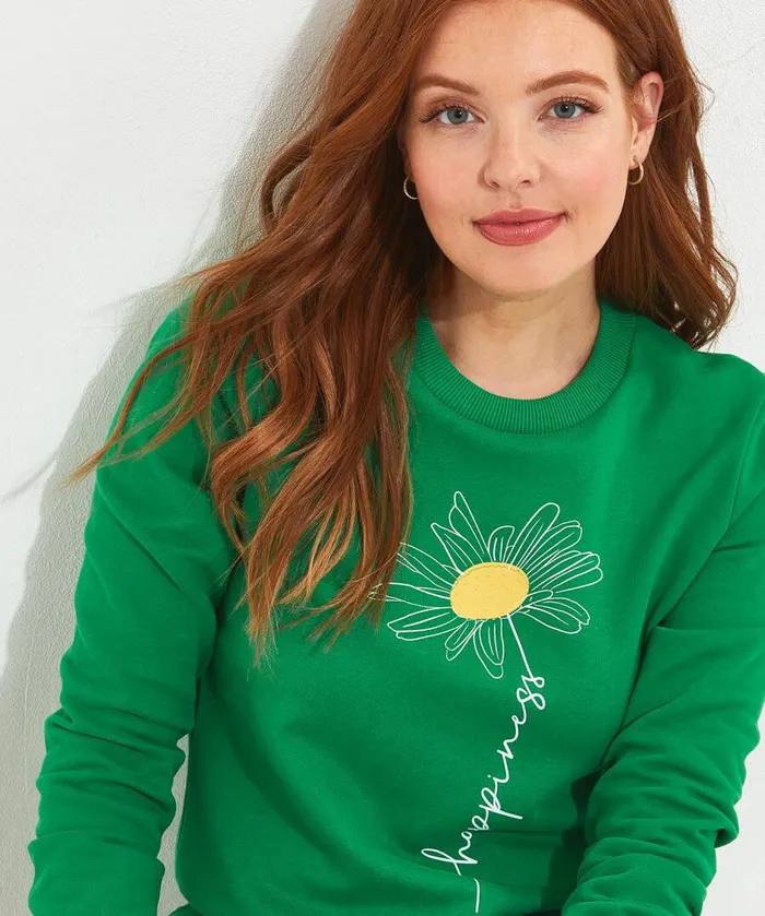 Women Joe Browns Happy Flower Graphic Sweat Green Women Joe Browns Happy Flower Graphic Sweat Green