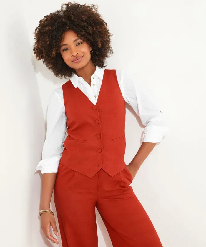 Women Joe Browns Lyla Linen Blend Waistcoat Rust