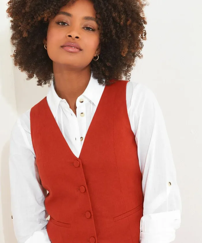 Women Joe Browns Lyla Linen Blend Waistcoat Rust Women Joe Browns Lyla Linen Blend Waistcoat Rust
