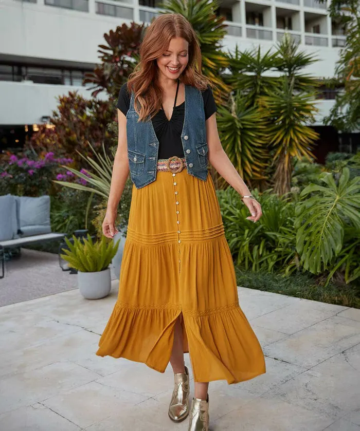 Women Joe Browns Sunny Days Tiered Skirt Yellowblack Women Joe Browns Sunny Days Tiered Skirt Yellowblack