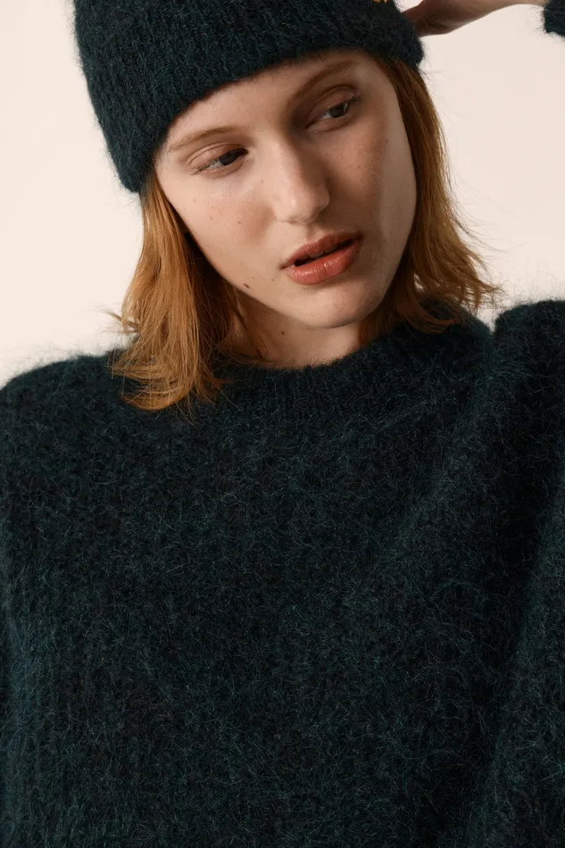 Women Jumper Burma Epicea Pull Mohair Vert Fonc Des Petits Hauts Jumpers and Cardigans