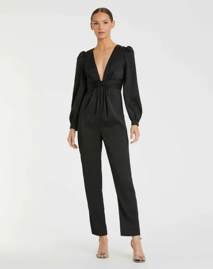 Women Jumpsuits and Rompers Mac Duggal Black Front Twist Puff Sleeve Deep V Jumpsuit Black Women Jumpsuits and Rompers Mac Duggal Black Front Twist Puff Sleeve Deep V Jumpsuit Black