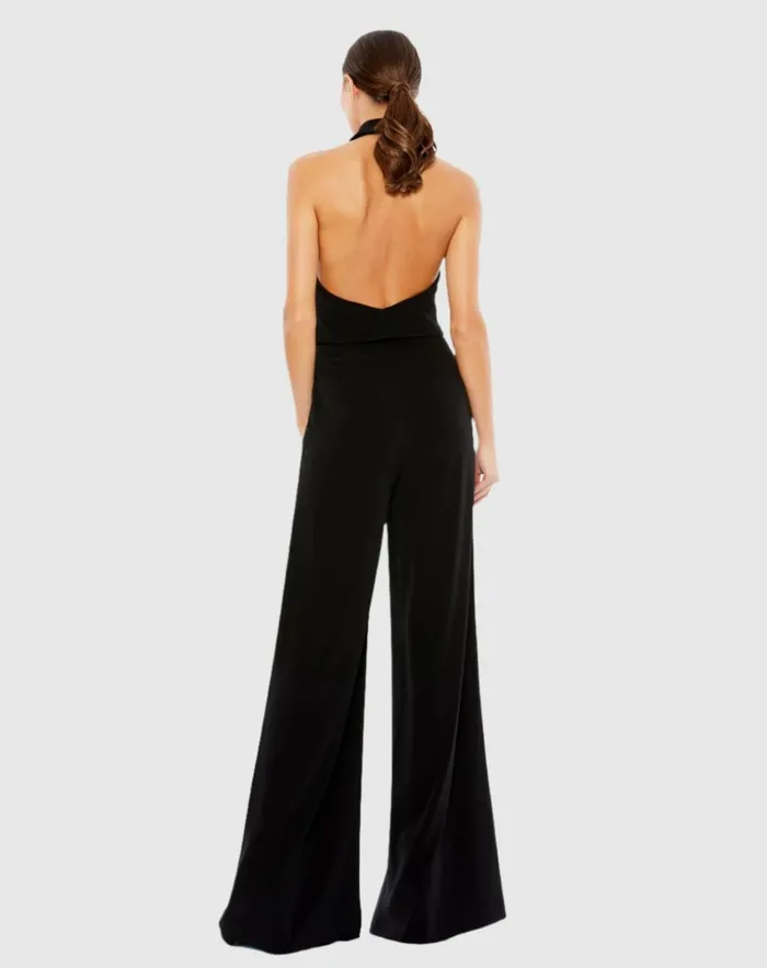 Women Jumpsuits and Rompers Mac Duggal Black Tuxedo Halter Jumpsuit Jet Black