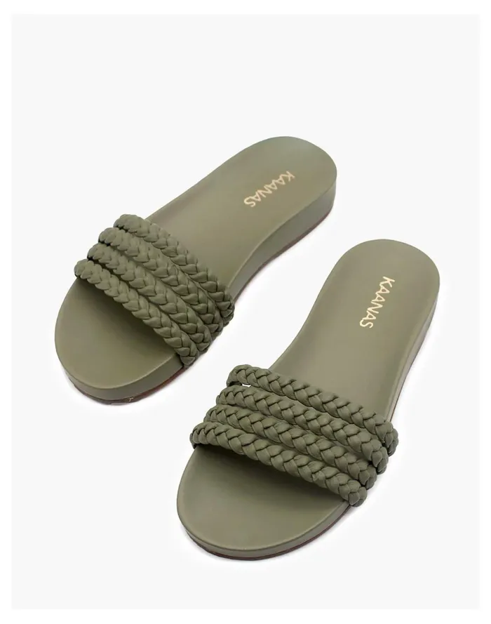 Women KAANAS ARES MULTI BRAID POOL SLIDE Olive Madewell Sandals