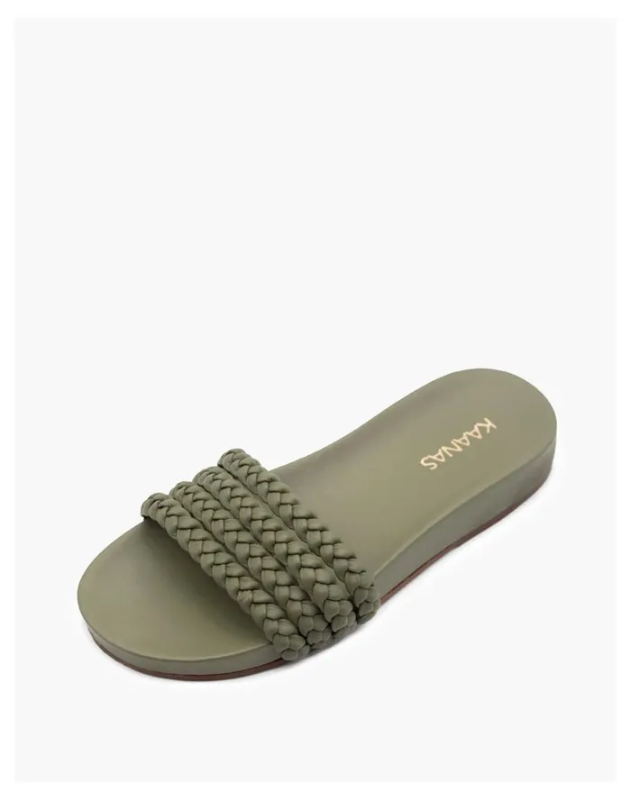 Women KAANAS ARES MULTI BRAID POOL SLIDE Olive Madewell Sandals Women KAANAS ARES MULTI BRAID POOL SLIDE Olive Madewell Sandals