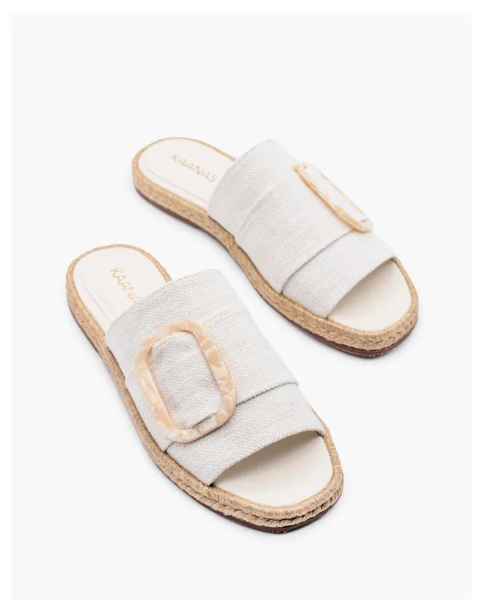Women KAANAS Medan Buckled Cotton Espadrille Sandal Ivory White Madewell Sandals