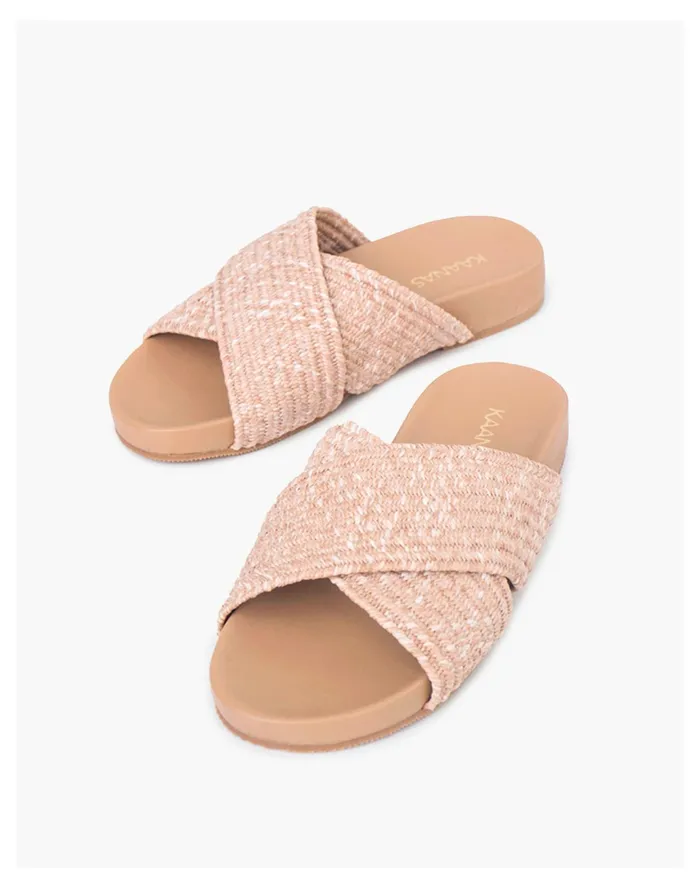 Women KAANAS Miri Cross Over Elastic Braid Pool Slide Light Pink Madewell Sandals