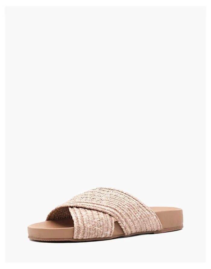 Women KAANAS Miri Cross Over Elastic Braid Pool Slide Light Pink Madewell Sandals Women KAANAS Miri Cross Over Elastic Braid Pool Slide Light Pink Madewell Sandals