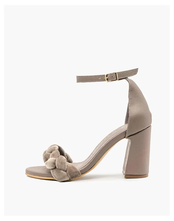Women KAANAS Soho Chunky Velvet Braid Heel With Ankle Tie Taupe Madewell Heels Women KAANAS Soho Chunky Velvet Braid Heel With Ankle Tie Taupe Madewell Heels