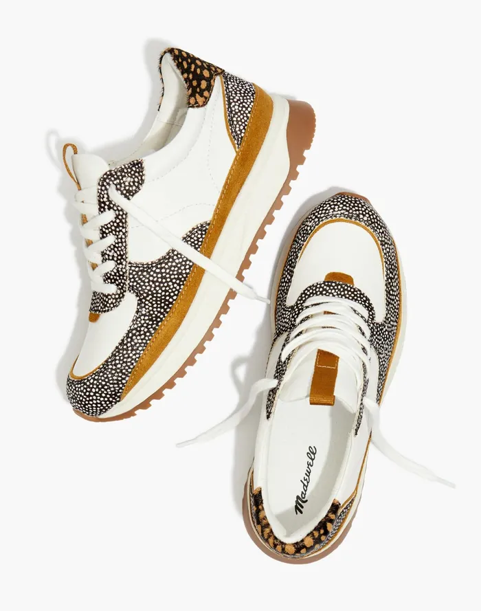 Women Kickoff Trainer Sneakers In Leather And Spot Mix Calf Hair Olive Grove Multi Madewell Sneakers
