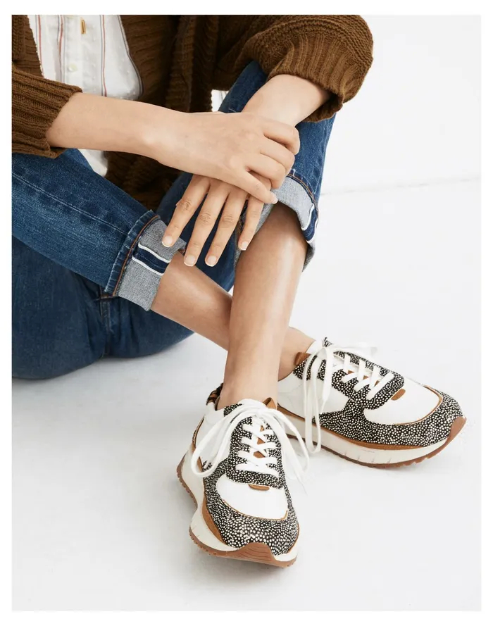 Women Kickoff Trainer Sneakers In Leather And Spot Mix Calf Hair Olive Grove Multi Madewell Sneakers Women Kickoff Trainer Sneakers In Leather And Spot Mix Calf Hair Olive Grove Multi Madewell Sneakers