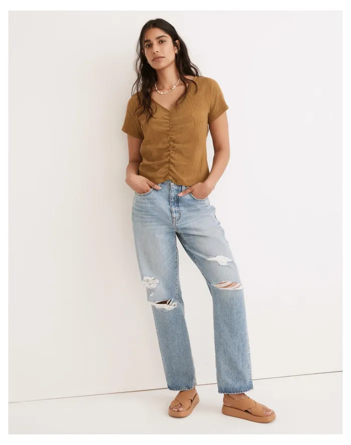 Women Knit Lightspun Ruched Front Crop Top Spiced Olive Madewell Tees