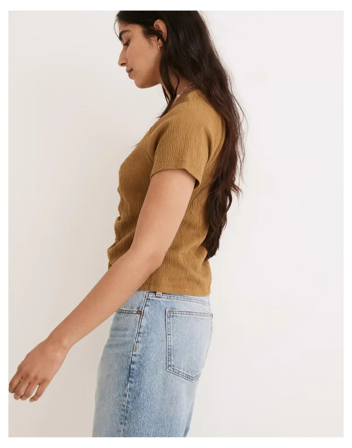 Women Knit Lightspun Ruched Front Crop Top Spiced Olive Madewell Tees Women Knit Lightspun Ruched Front Crop Top Spiced Olive Madewell Tees