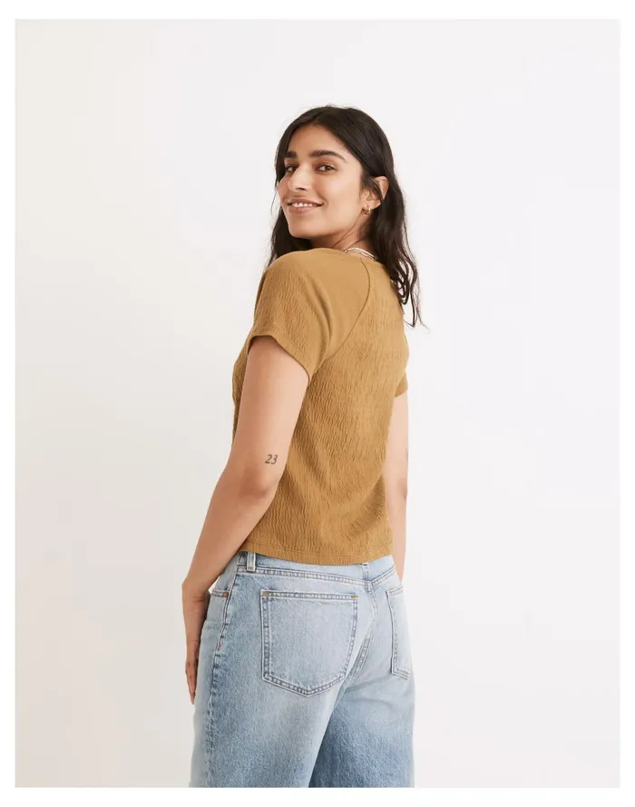 Women Knit Lightspun Ruched Front Crop Top Spiced Olive Madewell Tees Women Knit Lightspun Ruched Front Crop Top Spiced Olive Madewell Tees