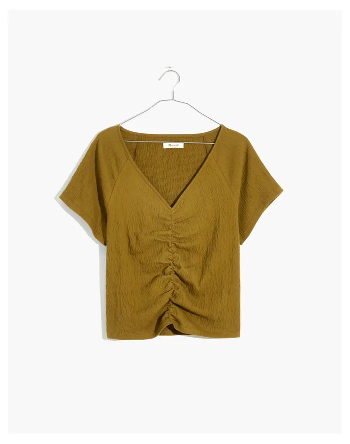Women Knit Lightspun Ruched Front Crop Top Spiced Olive Madewell Tees Women Knit Lightspun Ruched Front Crop Top Spiced Olive Madewell Tees