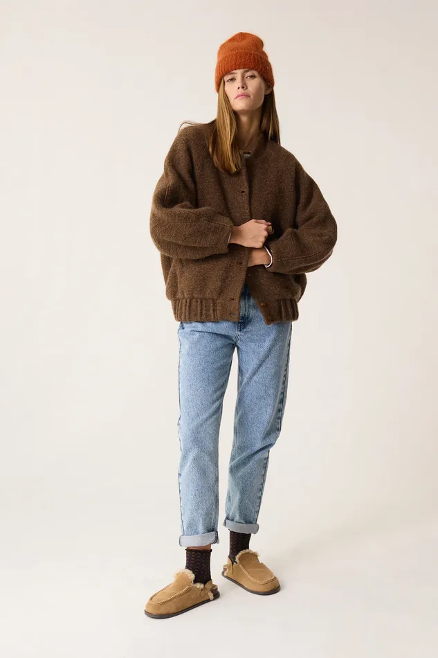 Women Knitted Jacket Hildou Ours Veste Mohair Marron Des Petits Hauts Coats and Jackets