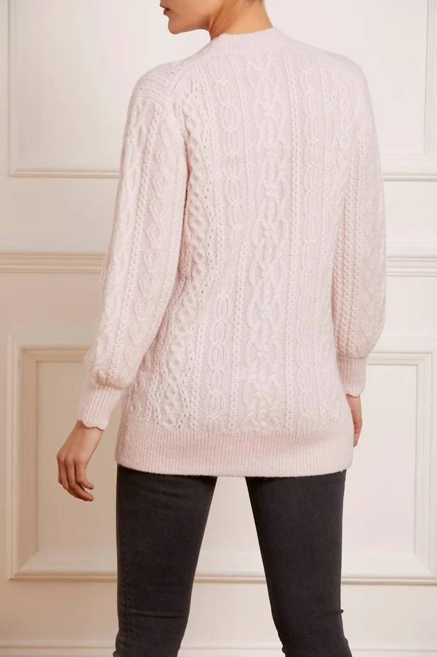 Women Knitwear Needle and Thread Cable Jewelled Button Longline Cardigan Pink
