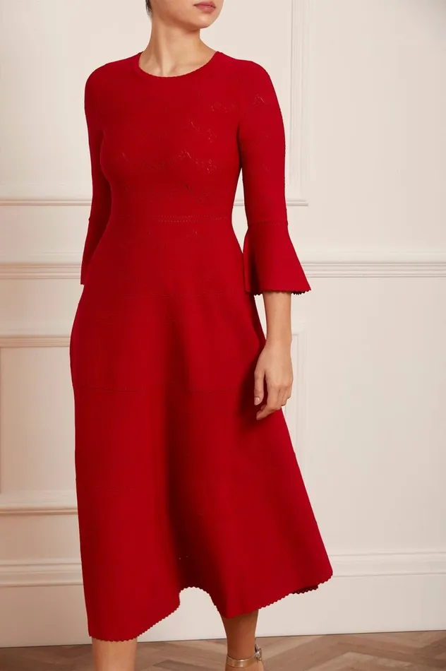 Women Knitwear Needle and Thread Pretty Pointelle Knit Ankle Gown Red