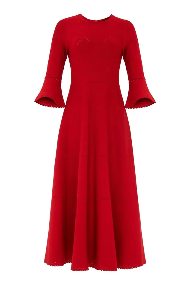 Women Knitwear Needle and Thread Pretty Pointelle Knit Ankle Gown Red